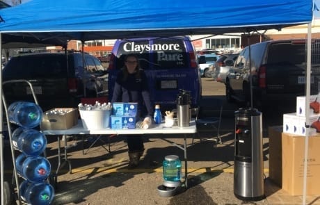 Claysmore Pure booth presence at the Baseline Farmers Market on Wednesdays in the summer. Water and coffee to try!