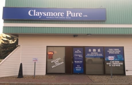 The new and improved exterior window graphics representing Claysmore Pure